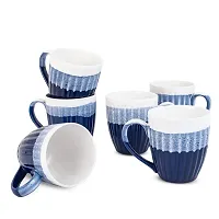 MRD Zone Exclusive Ceramic Duo Series Coffee Mugs Set, 250ML Each, Pack of 6 (White Blue)-thumb3