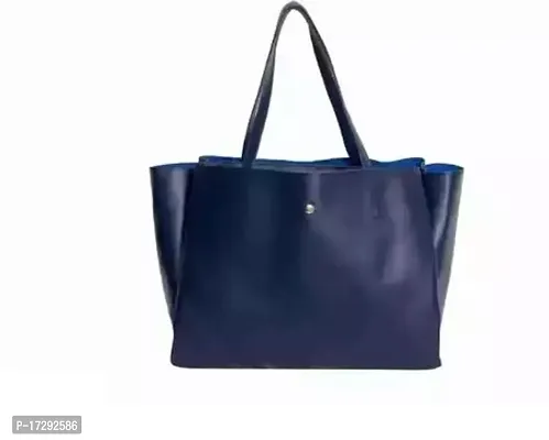 Stylish Navy Blue Leather Solid Handbag For Women
