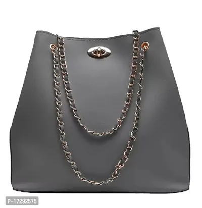 Stylish Grey PU Solid Handbag For Women-thumb0