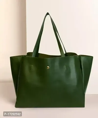 Stylish Green Leather Solid Handbag For Women