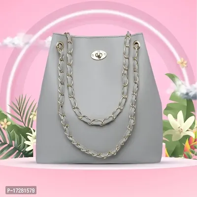 Stylish Grey Pu Solid Handbags For Women-thumb0
