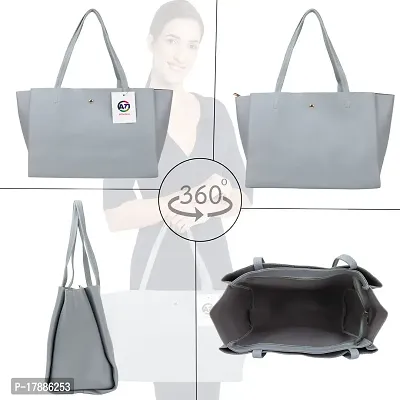 Women Stylish Tote Bag Pu Leather Grey-thumb3