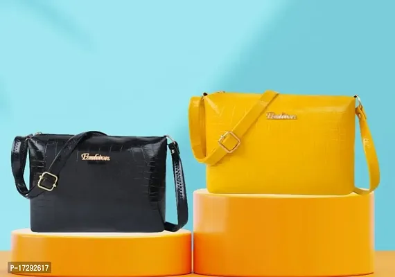 Stylish Black Leather Solid Handbag For Women