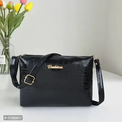 Stylish Black Leather Solid Handbag For Women-thumb2