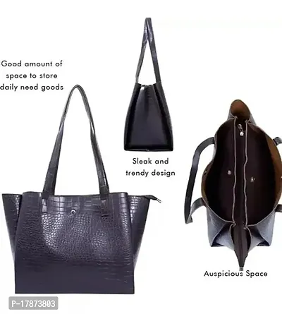 Women Stylish Tote Bag Pu Leather Black-thumb3