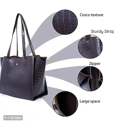 Women Stylish Tote Bag Pu Leather Black-thumb4