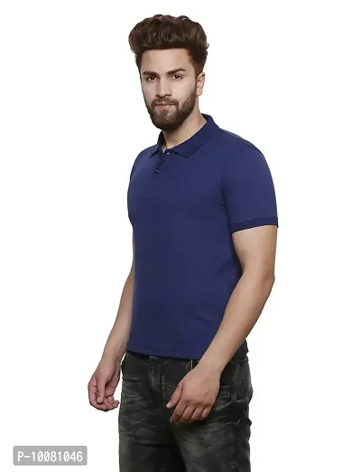 Grand Bear Polo Neck Half Sleeves Plain T Shirts for Mens/Polo Tshirt (44, Navy)-thumb2