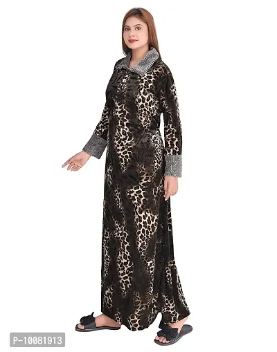 MGrandbear Adorable Tiger Print Velvet Nighty Maxi for Women (Free Size, Brown)-thumb4