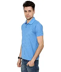 Grand Bear Polo Neck Half Sleeves Plain T Shirts for Mens/Polo Tshirt (40, Sky)-thumb1