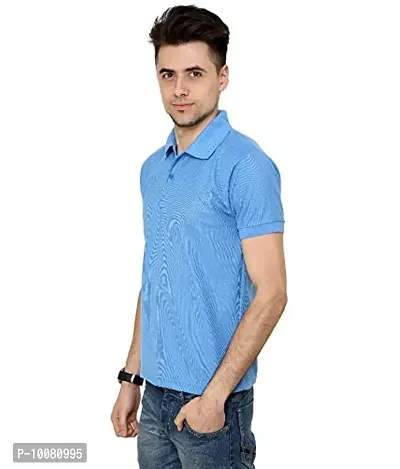 Grand Bear Polo Neck Half Sleeves Plain T Shirts for Mens/Polo Tshirt (40, Sky)-thumb2