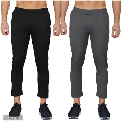 MGrandbear Men's Stretchable Solid Regular Fit Track Pant for Men Pack of 2 (28, Black-Dark Grey)