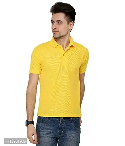 Grand Bear Polo Neck Half Sleeves Plain T Shirts for Mens/Polo Tshirt (38, Yellow)