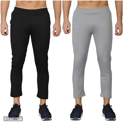 MGrandbear Men's Stretchable Solid Regular Fit Track Pant for Men Pack of 2 (36, Black-Grey)
