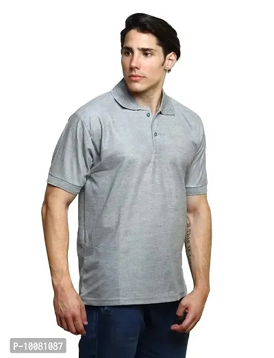 Grand Bear Polo Neck Half Sleeves Plain T Shirts for Mens/Polo Tshirt (40, Grey)-thumb2