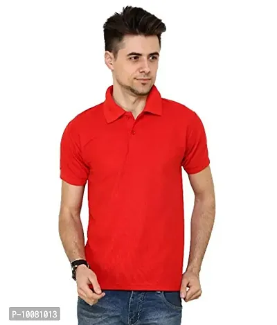 Grand Bear Polo Neck Half Sleeves Plain T Shirts for Mens/Polo Tshirt (42, RED)