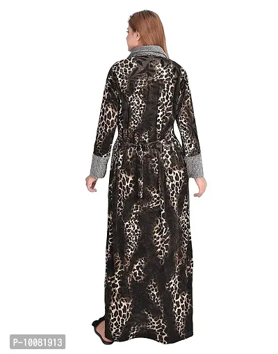 MGrandbear Adorable Tiger Print Velvet Nighty Maxi for Women (Free Size, Brown)-thumb2