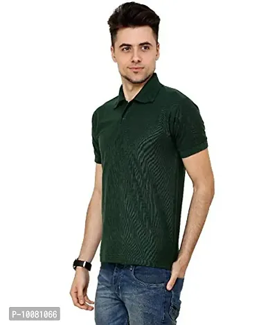 Grand Bear Polo Neck Half Sleeves Plain T Shirts for Mens/Polo Tshirt (44, Dark Green)-thumb2