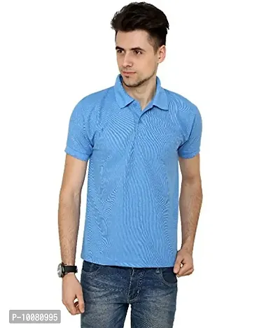 Grand Bear Polo Neck Half Sleeves Plain T Shirts for Mens/Polo Tshirt (40, Sky)