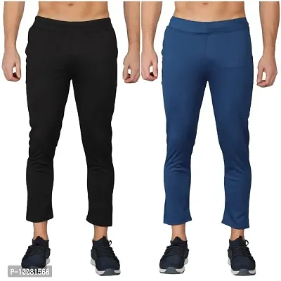 MGrandbear Men's Stretchable Solid Regular Fit Track Pant for Men Pack of 2 (32, Black-Blue)