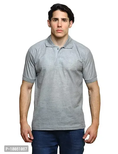 Grand Bear Polo Neck Half Sleeves Plain T Shirts for Mens/Polo Tshirt (40, Grey)-thumb0