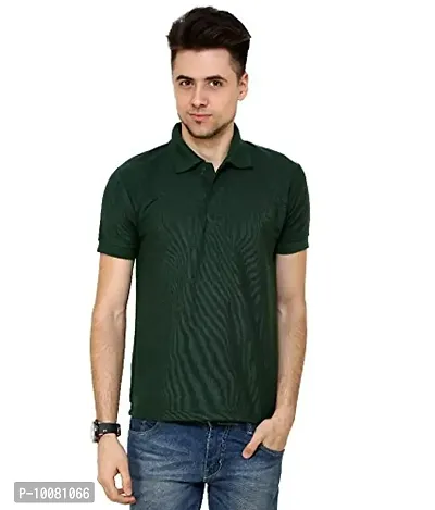 Grand Bear Polo Neck Half Sleeves Plain T Shirts for Mens/Polo Tshirt (44, Dark Green)