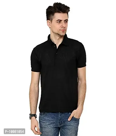 Grand Bear Polo Neck Half Sleeves Plain T Shirts for Mens/Polo Tshirt (42, Black)