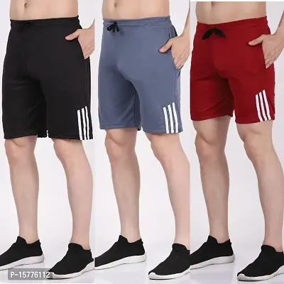 Solid Trendy stripe Shorts For Men Pack of 3-thumb0