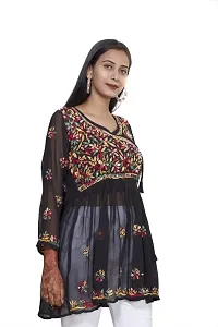 Sahara Women's Georgette Chikankari Embroidery Anarkali Kurta (Black 42)-thumb1