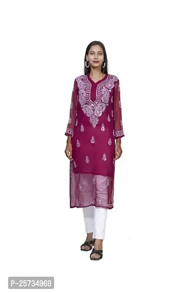 Women Georgette Chikankari Embroidery Anarkali Kurta-thumb0