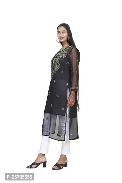 Women's Georgette Chikankari Embroidery Anarkali Kurta (Colour:-Black Size:-42)-thumb3