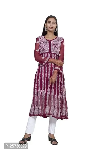 Sahara Women's Georgette Chikankari Embroidery Anarkali Kurta (Rani 38)