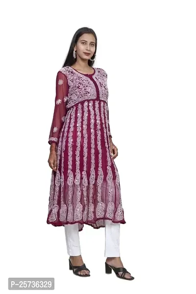 Sahara Women's Georgette Chikankari Embroidery Anarkali Kurta (Rani 38)-thumb3