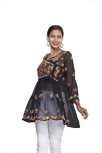 Sahara Women's Georgette Chikankari Embroidery Anarkali Kurta (Black 42)-thumb4