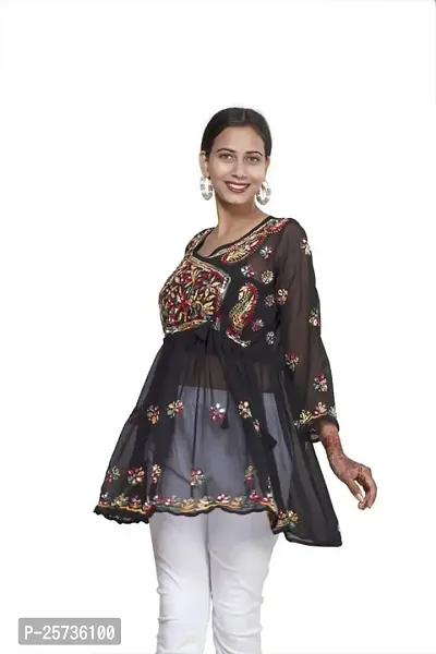 Sahara Women's Georgette Chikankari Embroidery Anarkali Kurta (Black 42)-thumb5