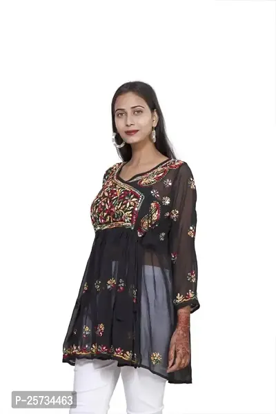 Women's Georgette Chikankari Embroidery Anarkali Kurta (Colour:-Balck Size:-42)-thumb3