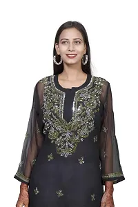 Women's Georgette Chikankari Embroidery Anarkali Kurta (Colour:-Black Size:-42)-thumb3