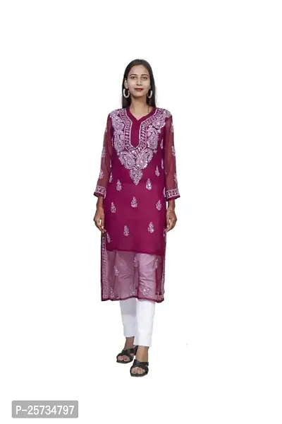 Sahara Women's Georgette Chikankari Embroidery Kurta-thumb0