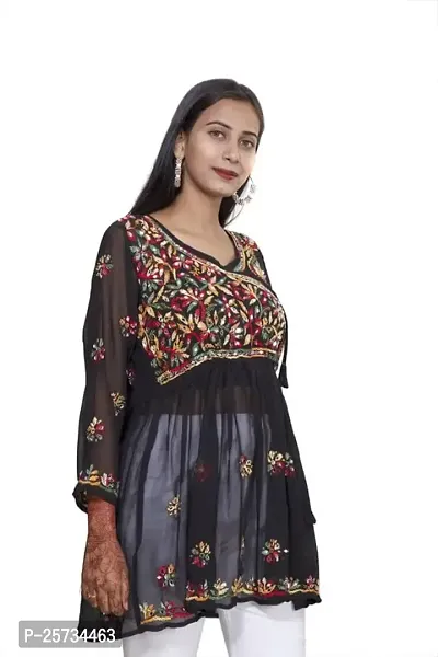 Women's Georgette Chikankari Embroidery Anarkali Kurta (Colour:-Balck Size:-42)-thumb2