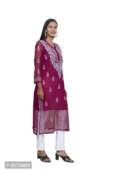 Women Georgette Chikankari Embroidery Anarkali Kurta-thumb2