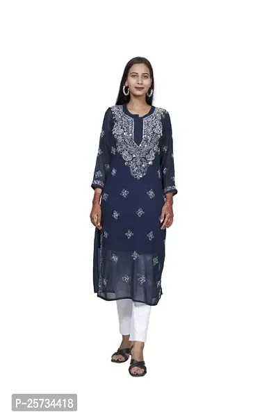 Sahara Women's Georgette Chikankari Embroidery Kurta-thumb0