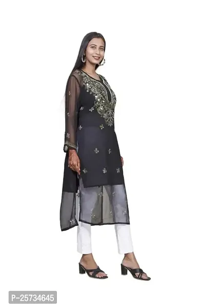 Women's Georgette Chikankari Embroidery Anarkali Kurta (Colour:-Black Size:-38)-thumb2