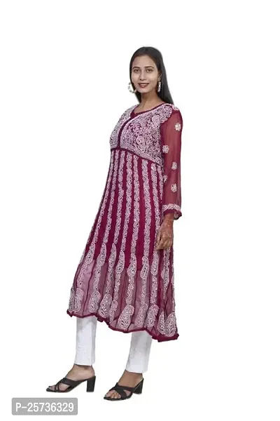 Sahara Women's Georgette Chikankari Embroidery Anarkali Kurta (Rani 38)-thumb4