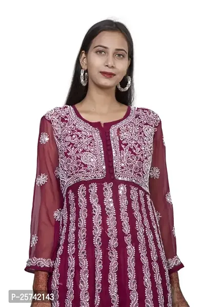 Sahara Women's Georgette Chikankari Embroidery Anarkali Kurta (Rani 38)-thumb2