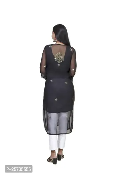 Women's Georgette Chikankari Embroidery Anarkali Kurta (Colour:-Black Size:-42)-thumb5