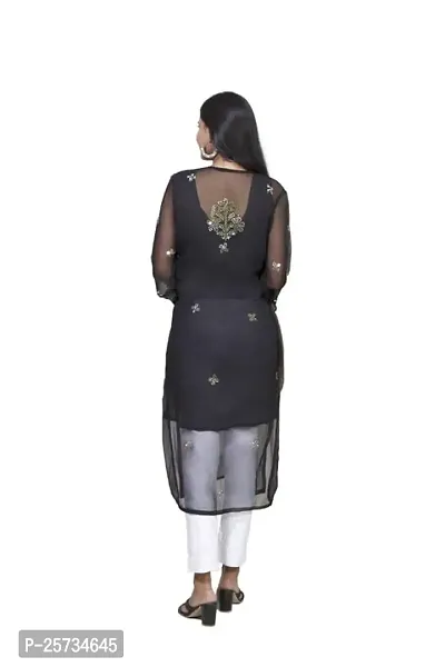 Women's Georgette Chikankari Embroidery Anarkali Kurta (Colour:-Black Size:-38)-thumb4