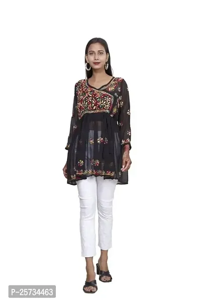 Women's Georgette Chikankari Embroidery Anarkali Kurta (Colour:-Balck Size:-42)