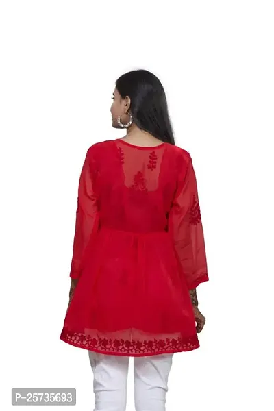 Women's Georgette Chikankari Embroidery Anarkali Kurta Red-thumb3