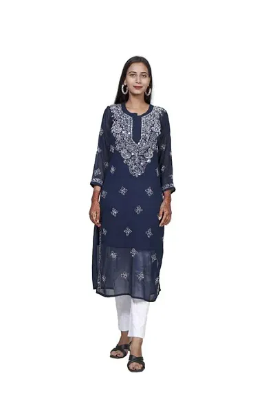 Sahara Women's Georgette Chikankari Embroidery Kurta