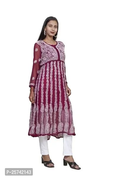 Sahara Women's Georgette Chikankari Embroidery Anarkali Kurta (Rani 38)-thumb3