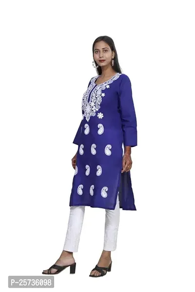 Women's Georgette Chikankari Embroidery Anarkali Kurta Blue-thumb3